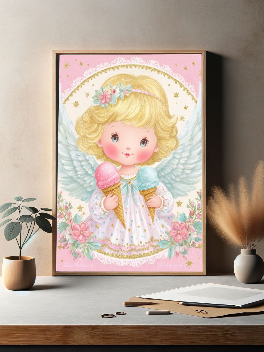 Angel Ice Cream Girl Illustration Poster. — room view 2