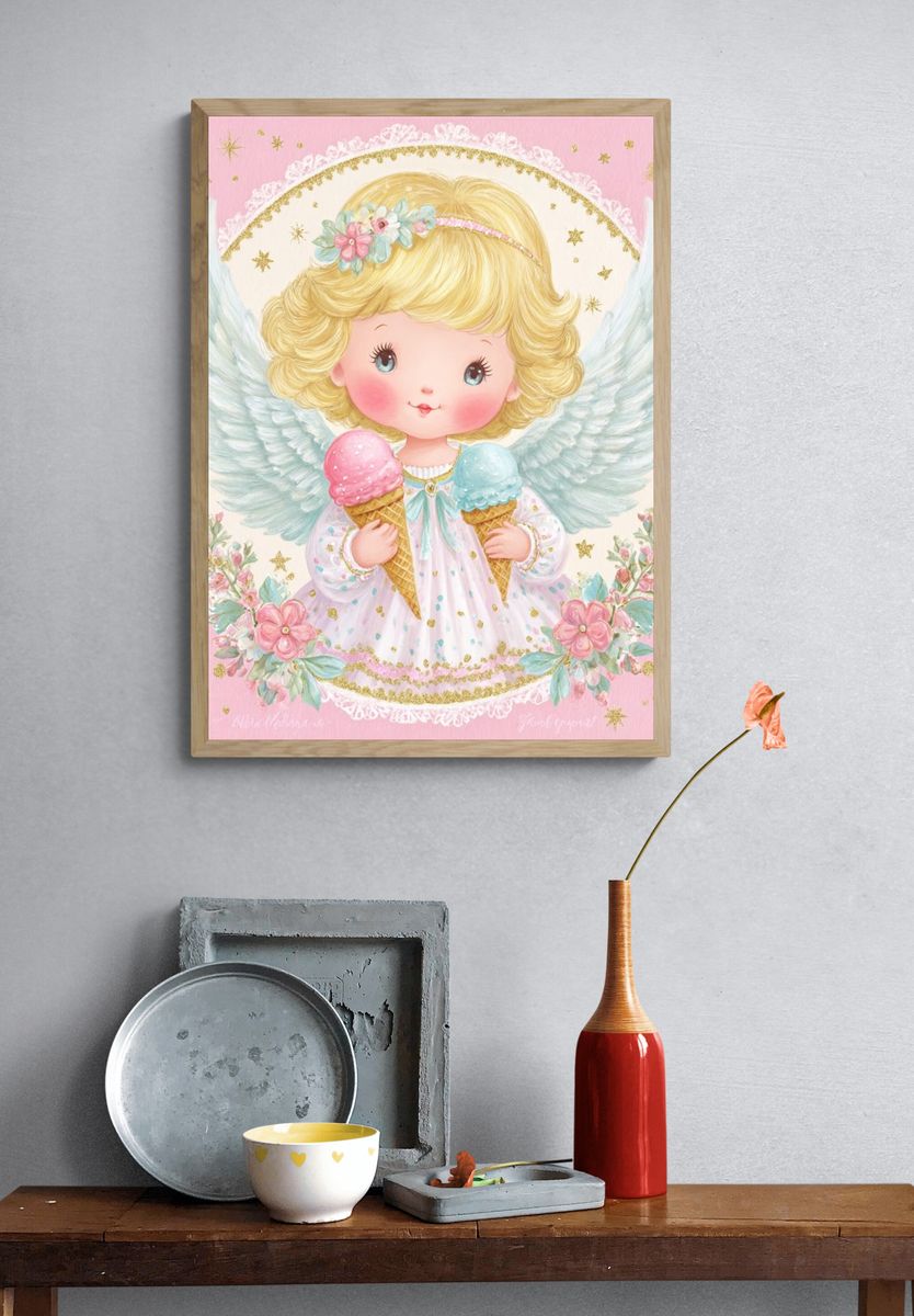 Angel Ice Cream Girl Illustration Poster. — room view 3