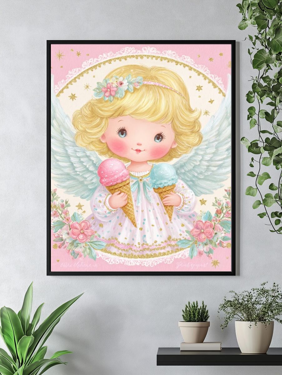 Angel Ice Cream Girl Illustration Poster. — room view 4