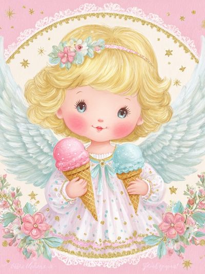 Angel Ice Cream Girl Illustration Poster. poster