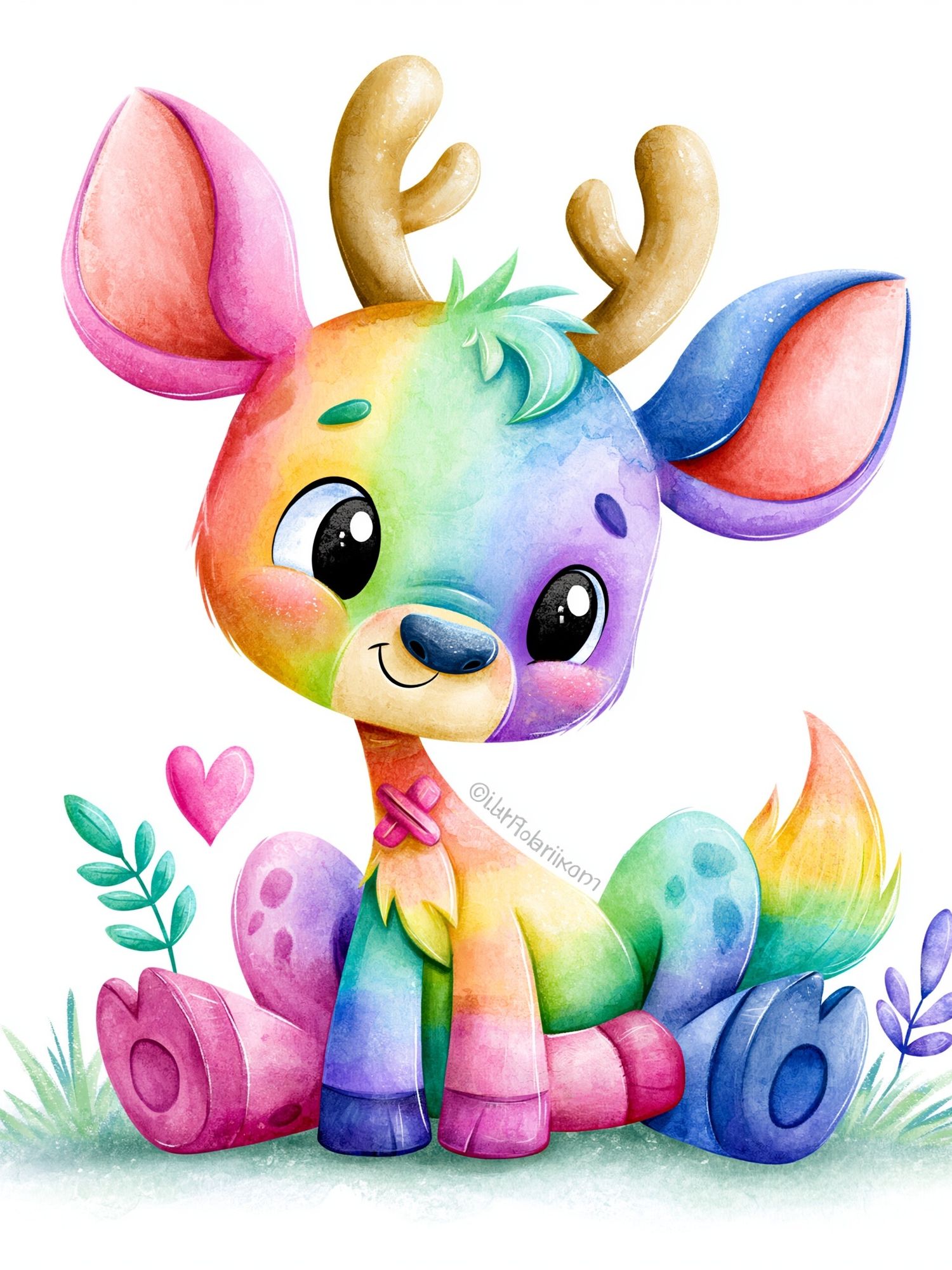 Rainbow Deer Watercolor Poster. poster — kids art
