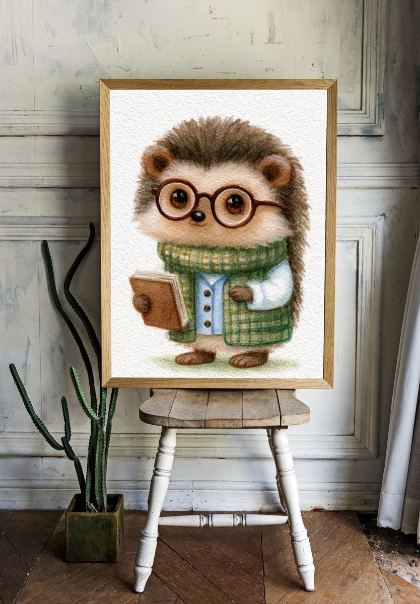 Cute Hedgehog Watercolor Print. room preview
