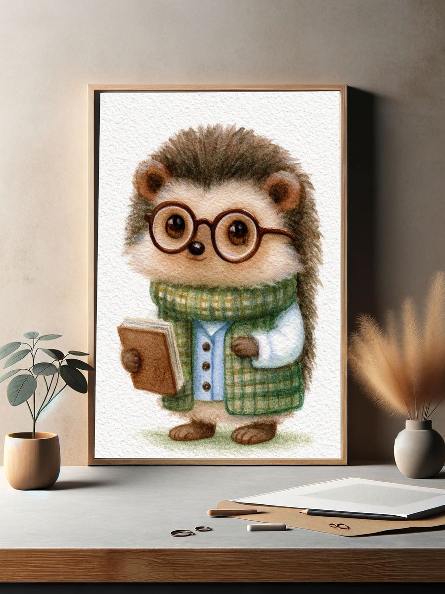 Cute Hedgehog Watercolor Print. — room view 2