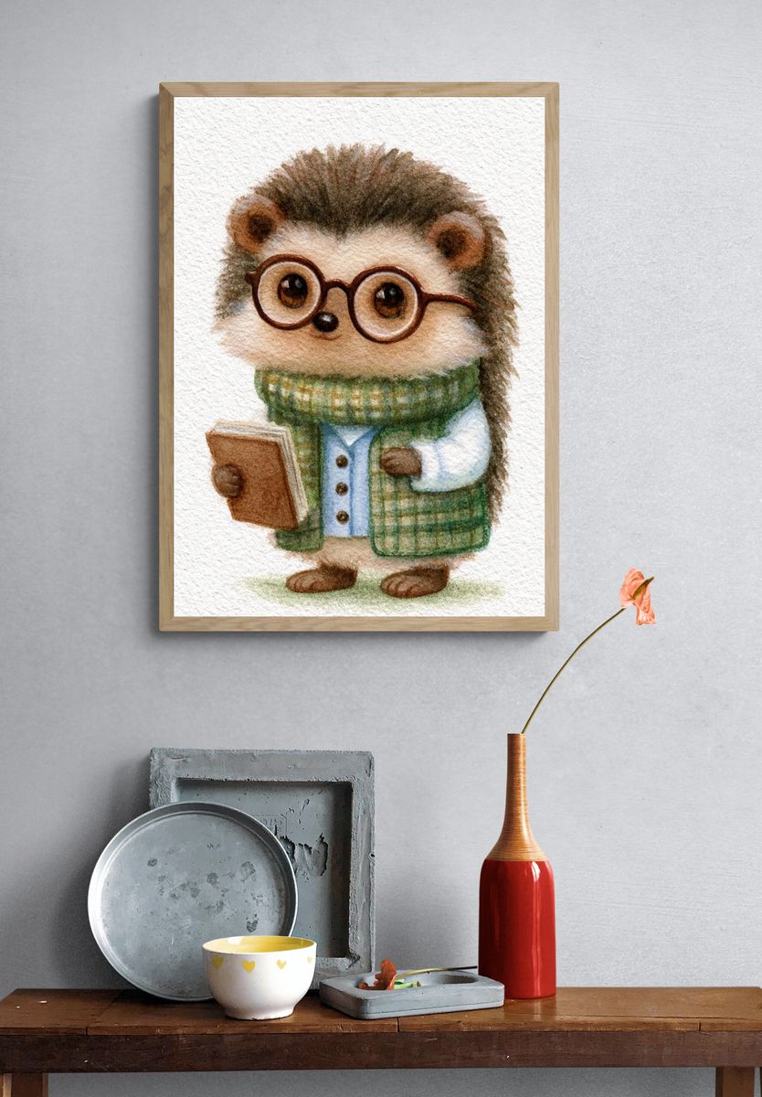 Cute Hedgehog Watercolor Print. — room view 3