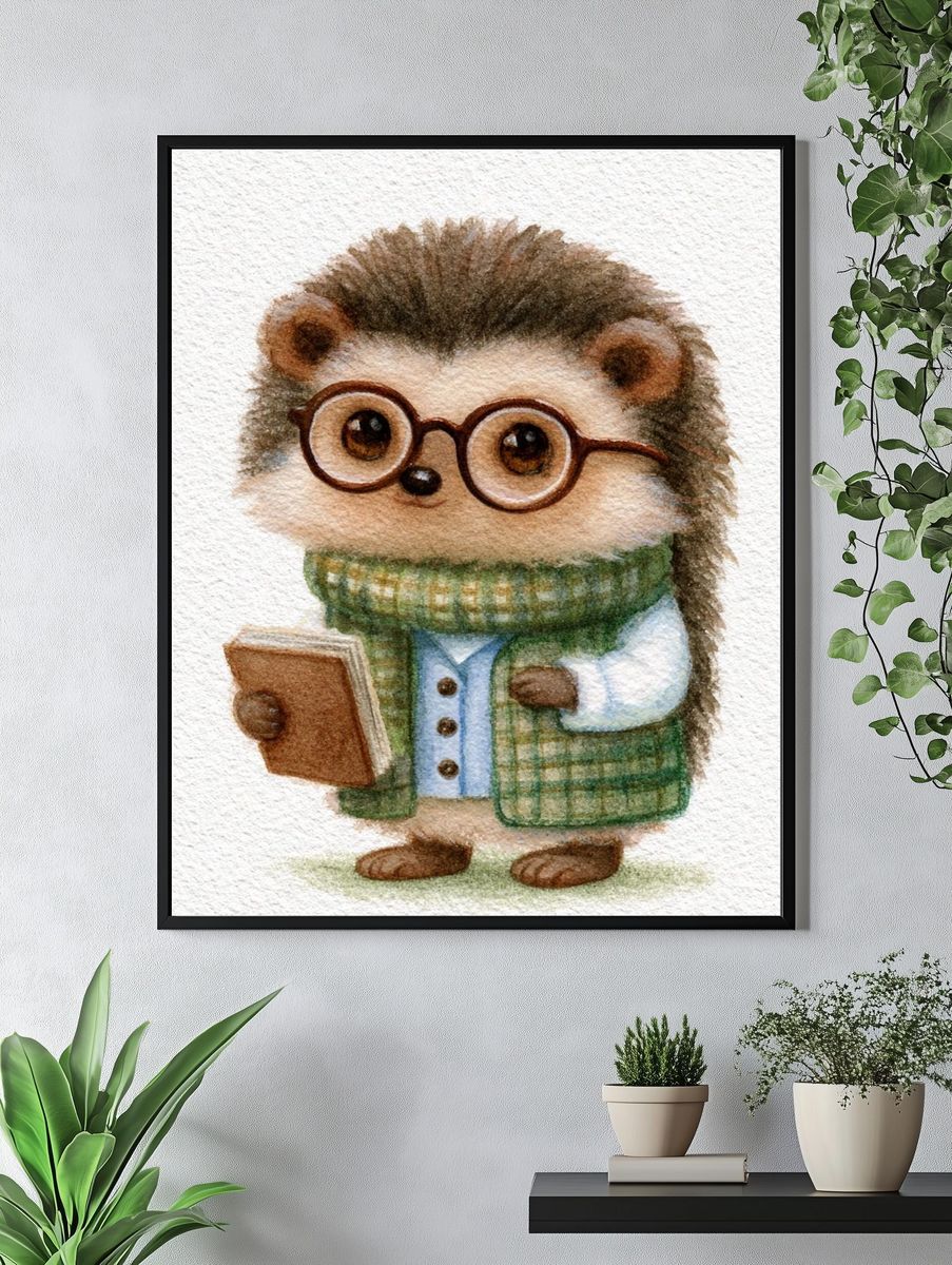 Cute Hedgehog Watercolor Print. — room view 4