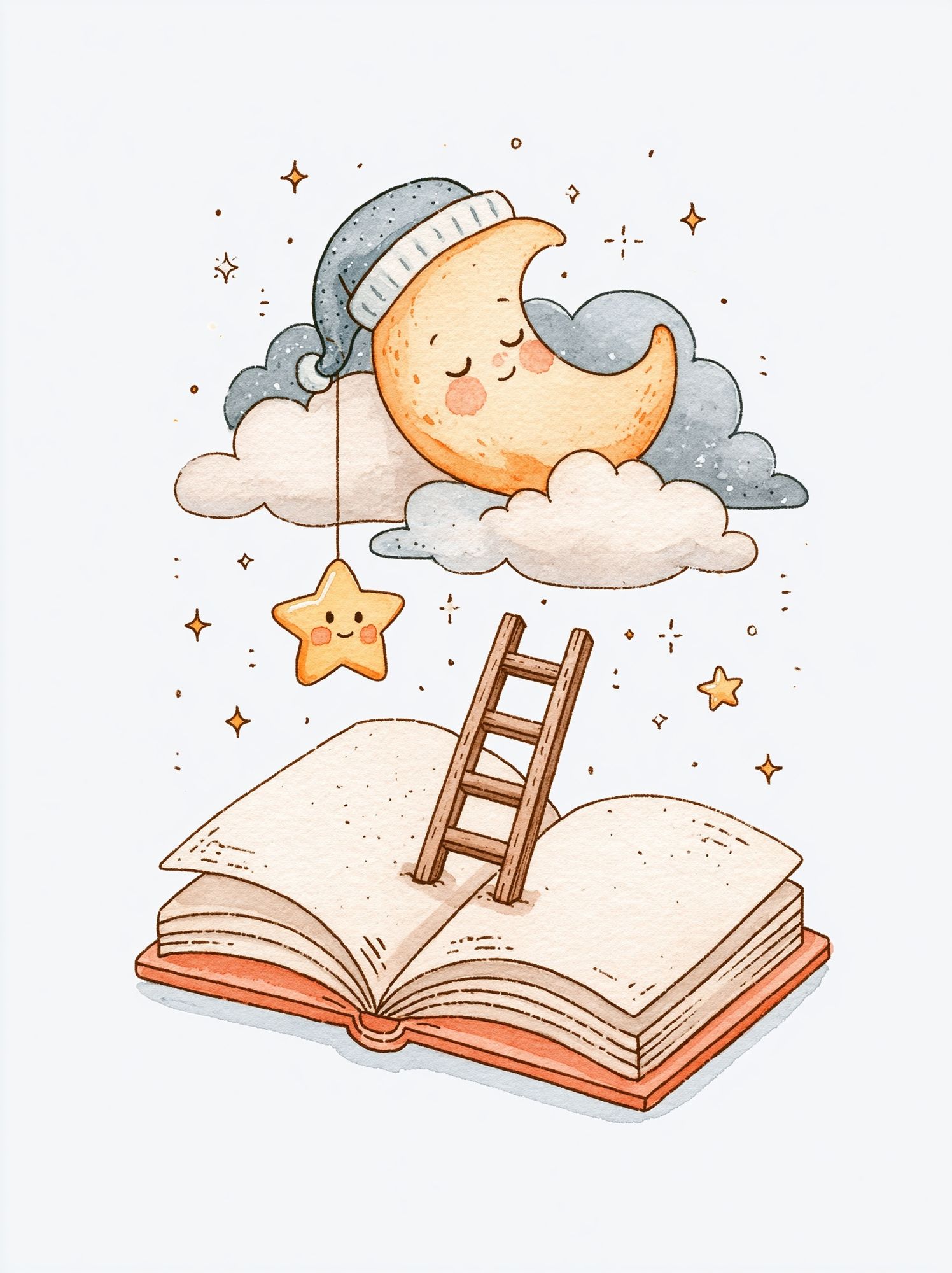 Dreamy Moon and Book Illustration Poster. poster detail