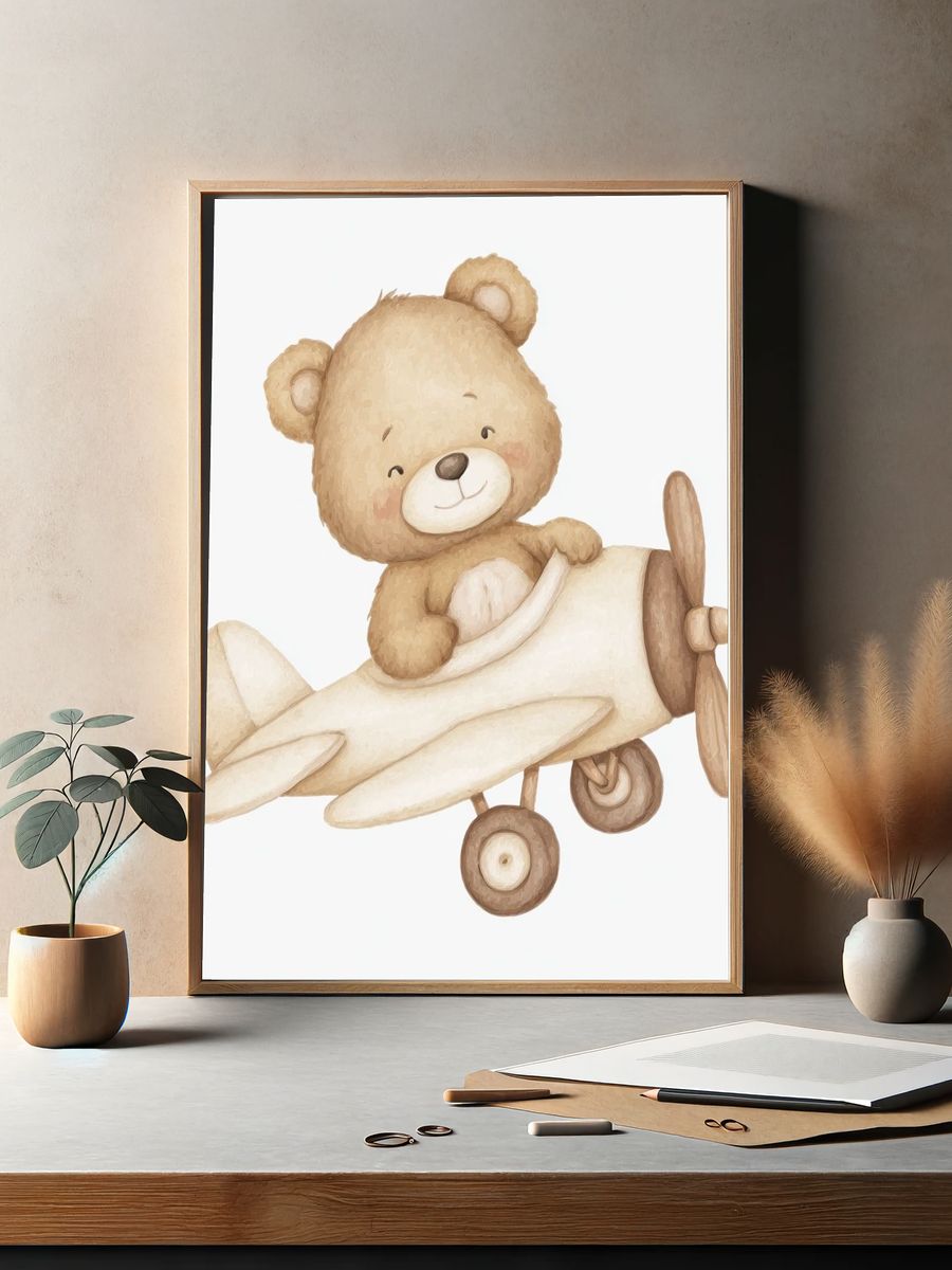 Teddy Bear Airplane Nursery Print. — room view 2