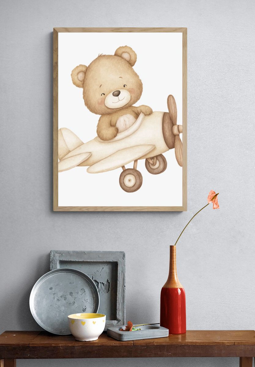 Teddy Bear Airplane Nursery Print. — room view 3