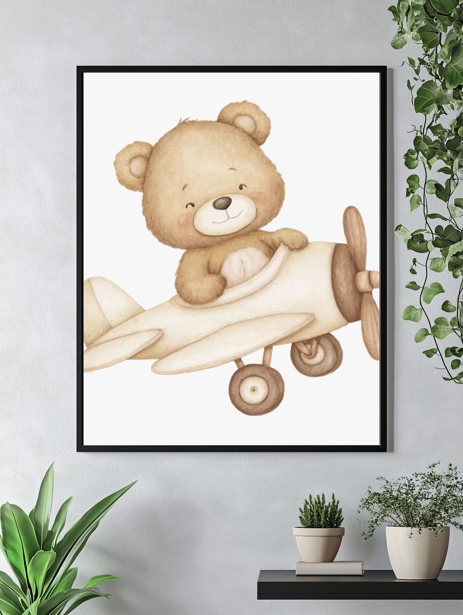 Teddy Bear Airplane Nursery Print. — room view 4