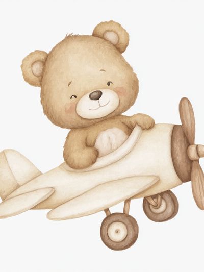 Teddy Bear Airplane Nursery Print