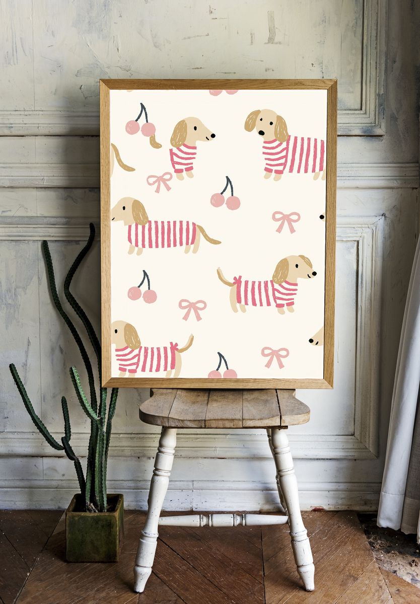 Playful Dachshund Pattern Poster. — room view 1
