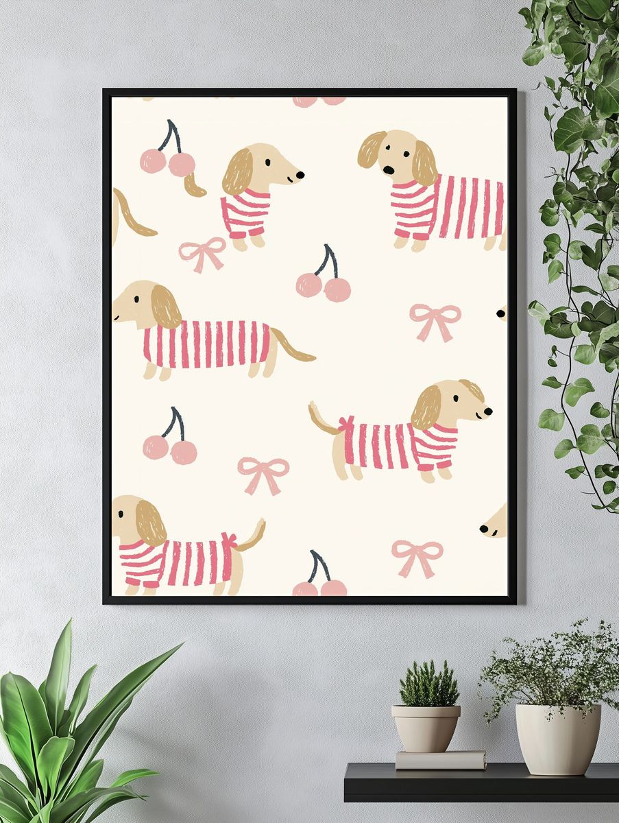 Playful Dachshund Pattern Poster. — room view 4