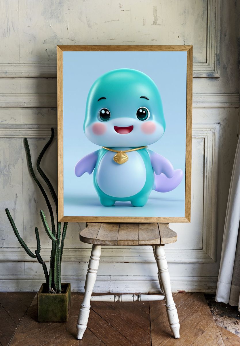 Cute Baby Dinosaur Illustration Poster. — room view 1