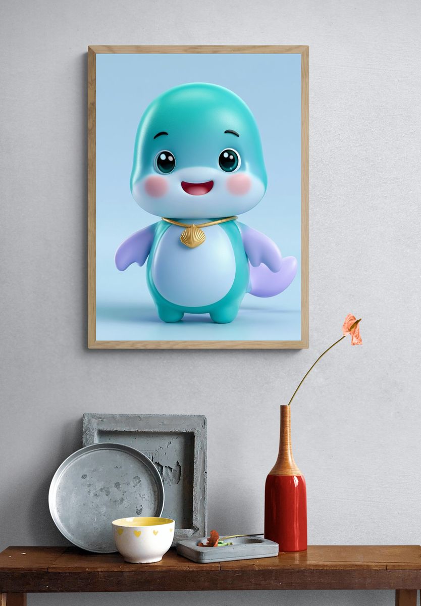 Cute Baby Dinosaur Illustration Poster. — room view 3
