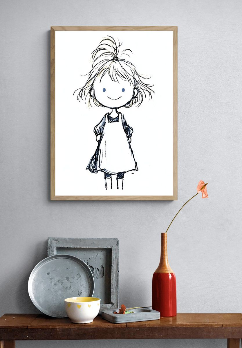 Smiling Girl Sketch Poster. — room view 3
