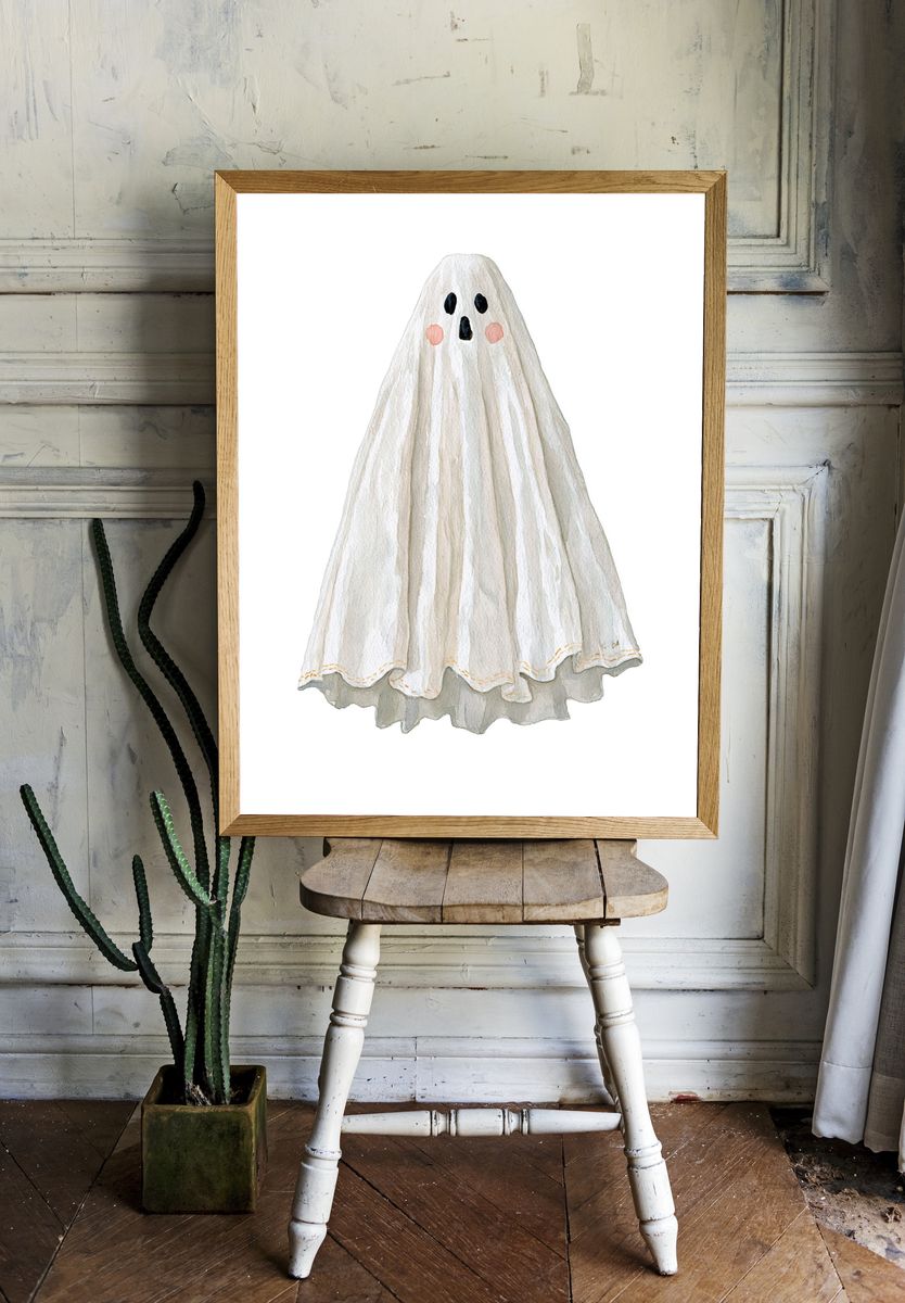 Watercolor Ghost Nursery Print. room preview