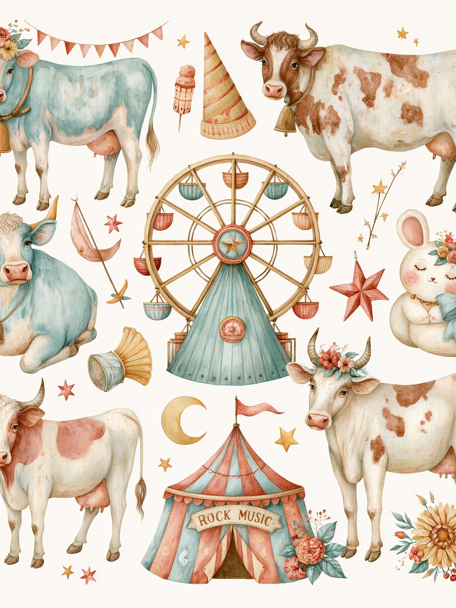 Circus Cows Watercolor Poster. poster — kids art