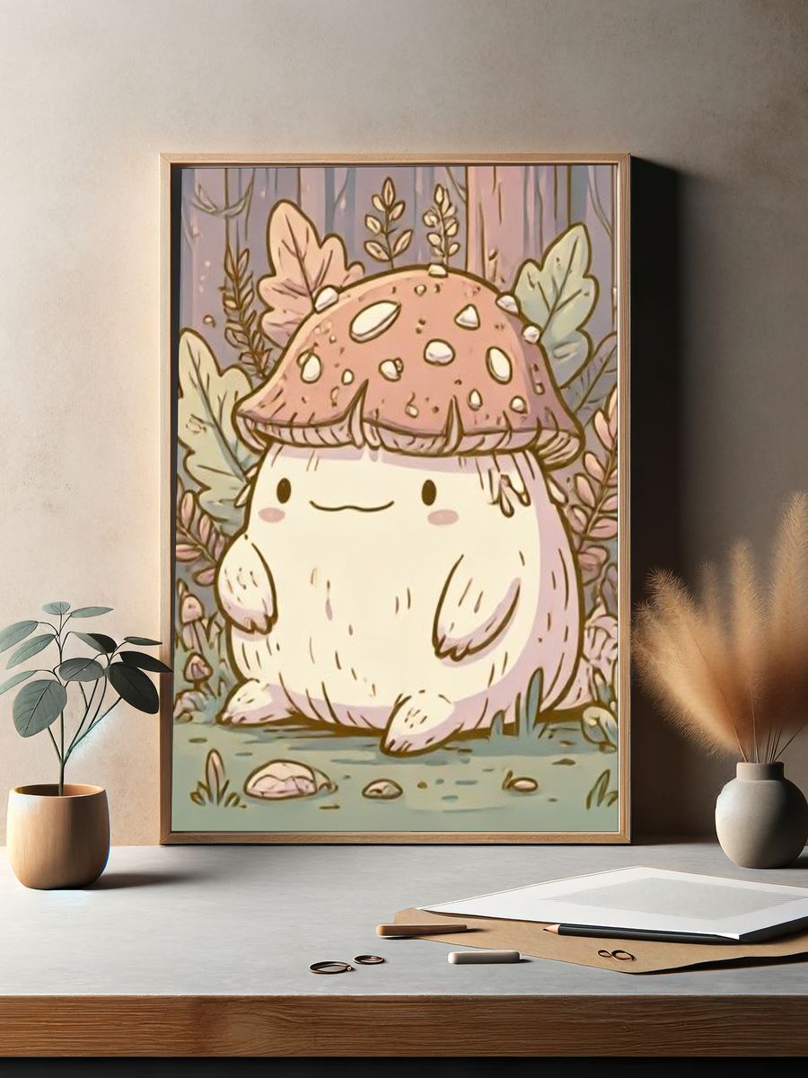 Cute Mushroom Creature Illustration Poster. — room view 2