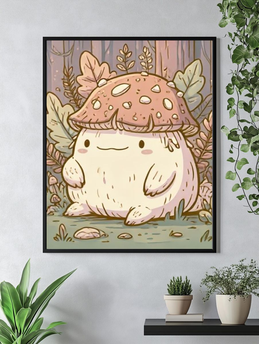Cute Mushroom Creature Illustration Poster. — room view 4