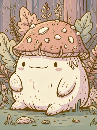 Cute Mushroom Creature Illustration Poster.