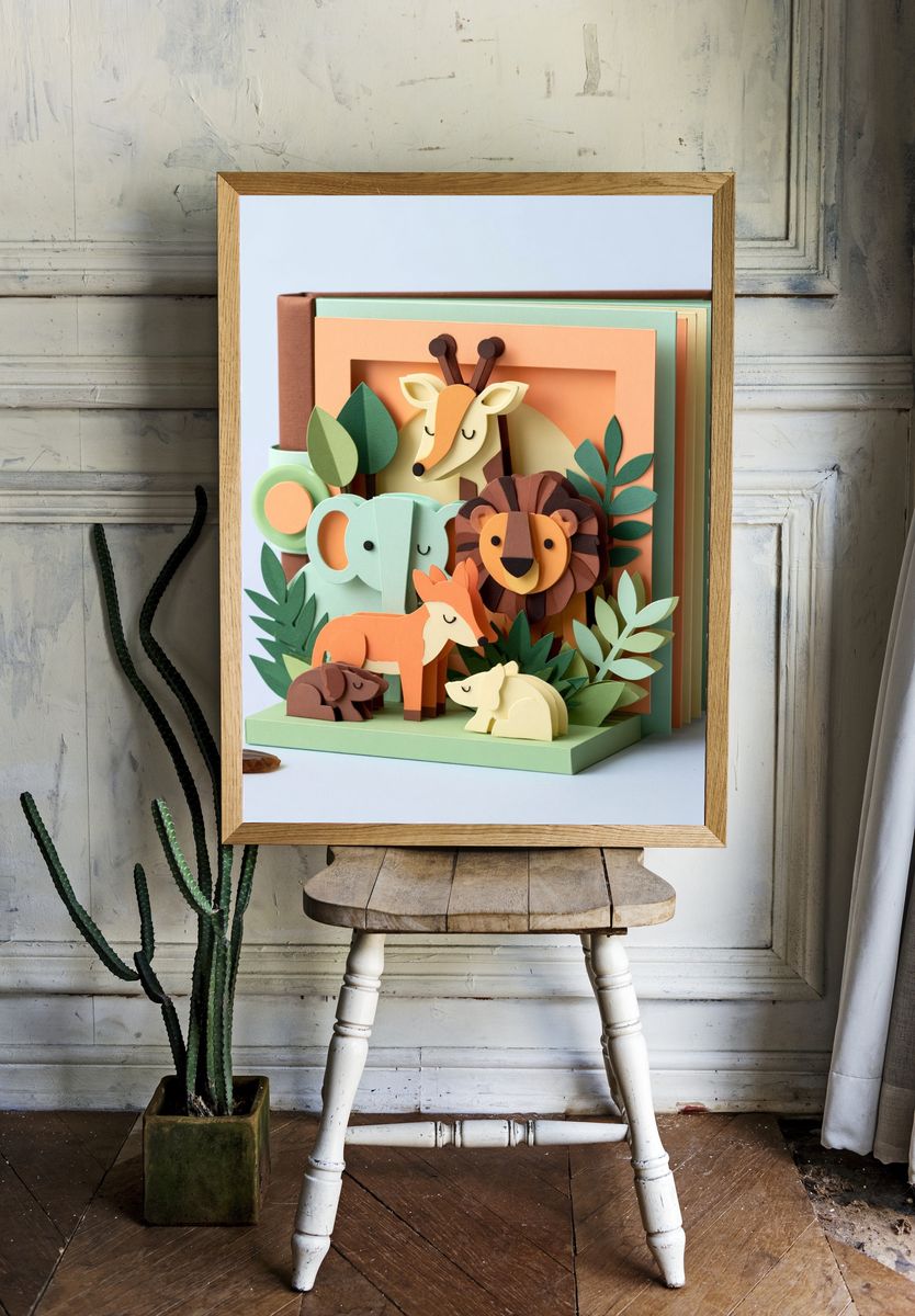 Paper Safari Animals Illustration Poster. room preview