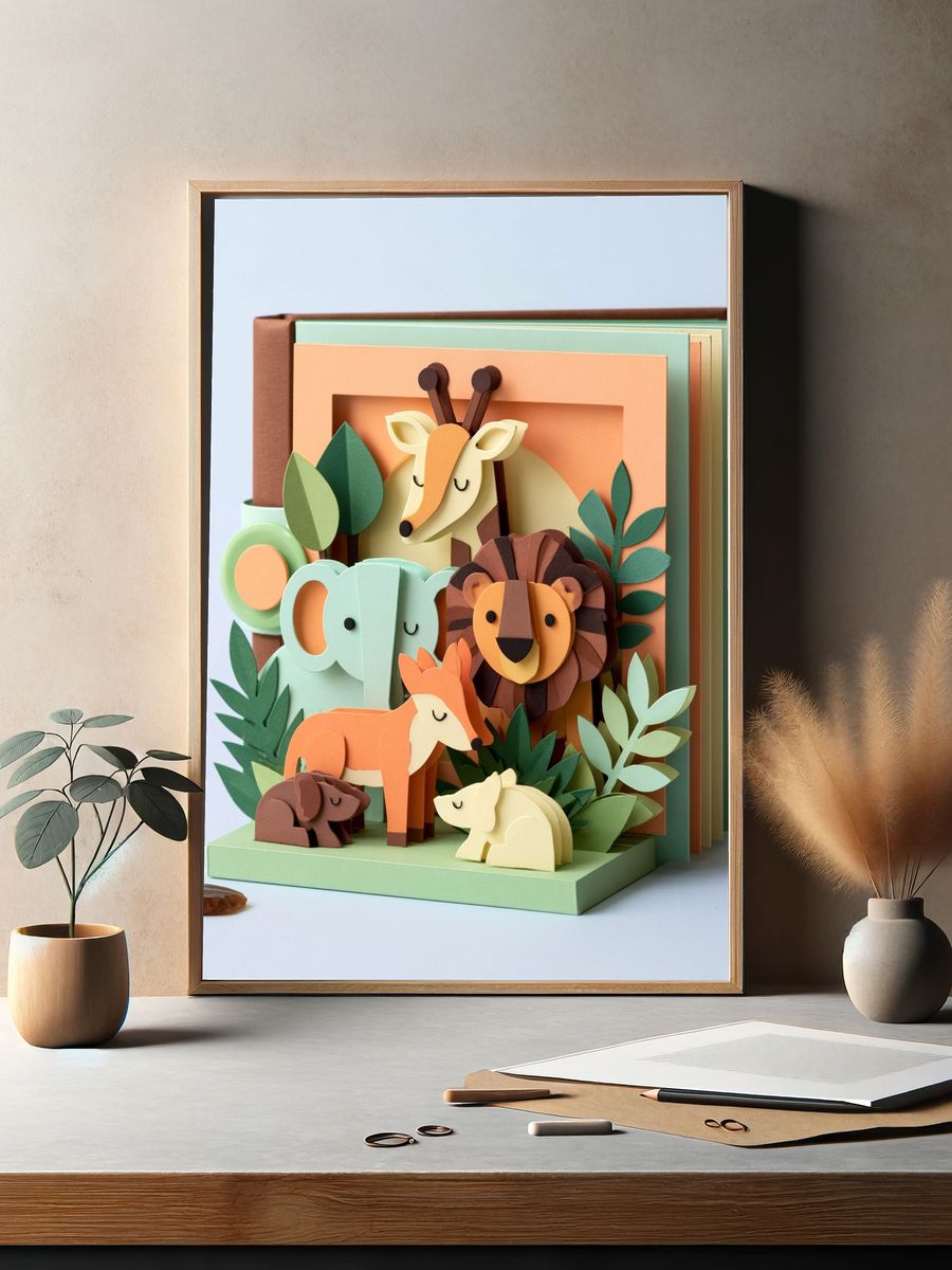 Paper Safari Animals Illustration Poster. — room view 2