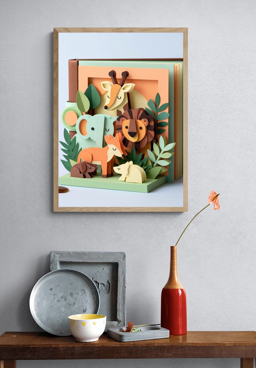Paper Safari Animals Illustration Poster. — room view 3