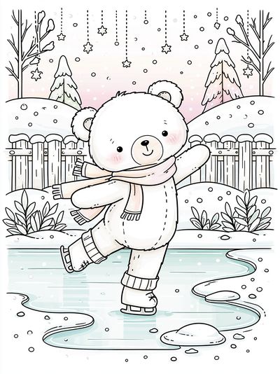 Winter Bear Ice Skating Print.