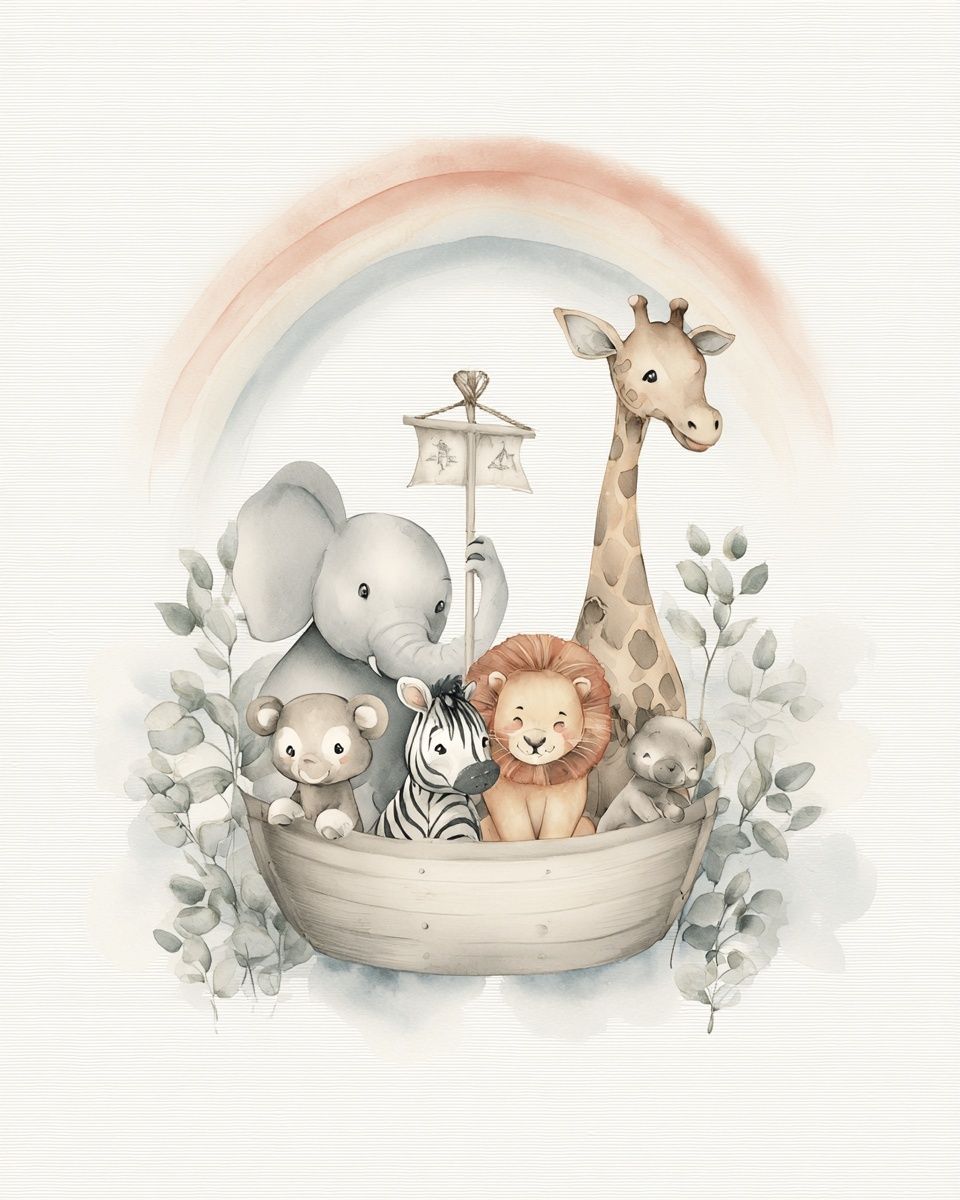 Safari Ark Watercolor Nursery Poster. poster detail