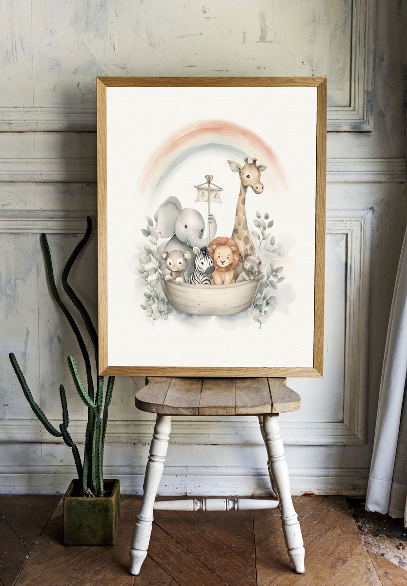 Safari Ark Watercolor Nursery Poster room preview