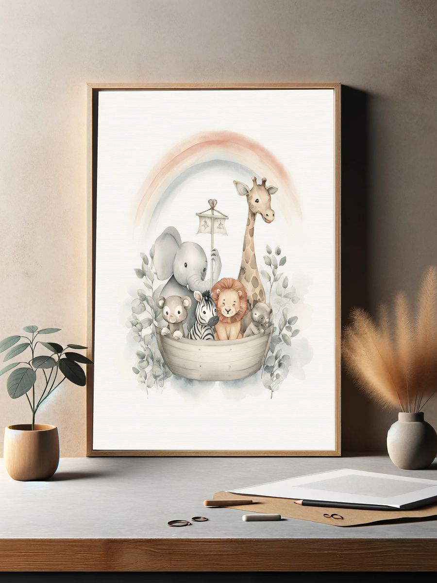 Safari Ark Watercolor Nursery Poster. — room view 2