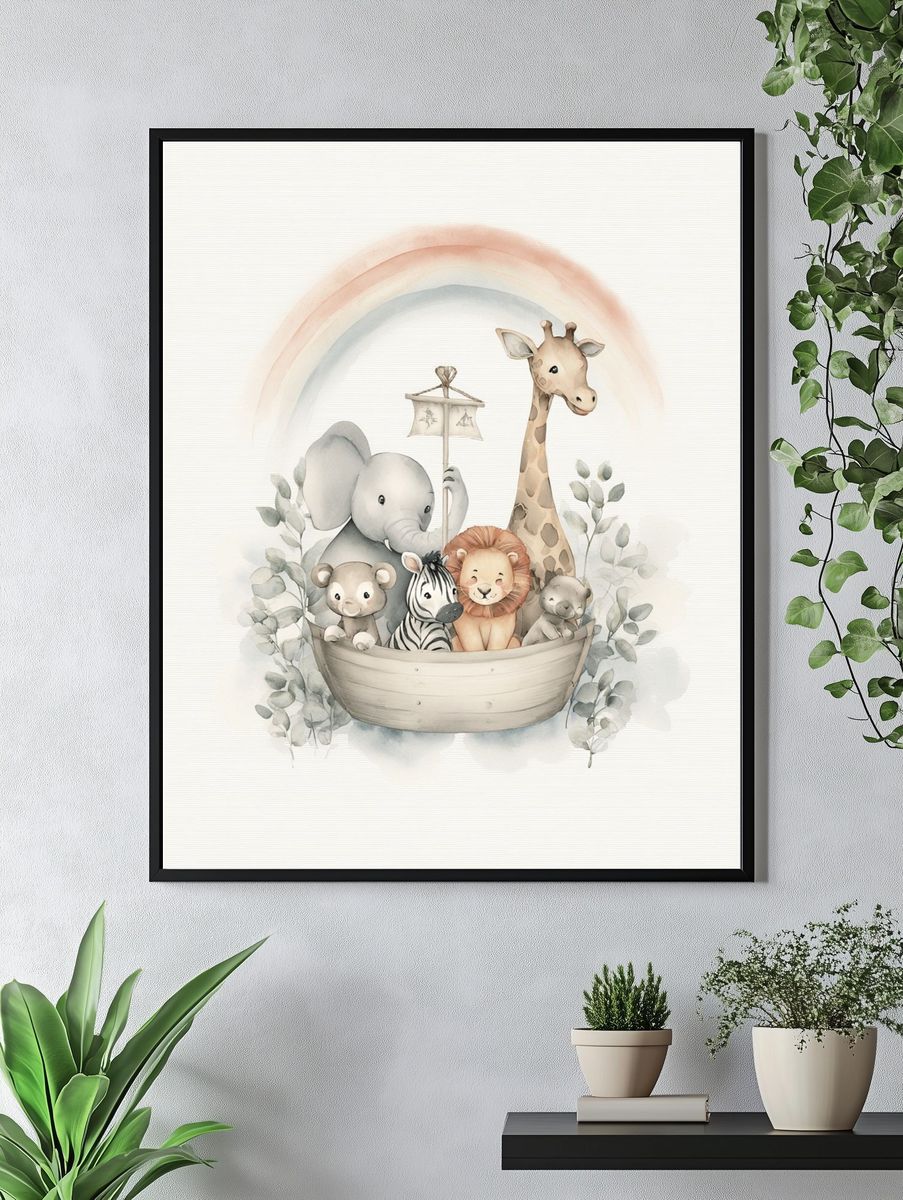 Safari Ark Watercolor Nursery Poster. — room view 4