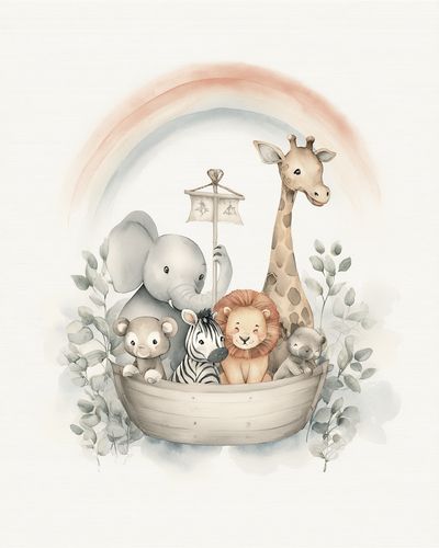 Safari Ark Watercolor Nursery Poster