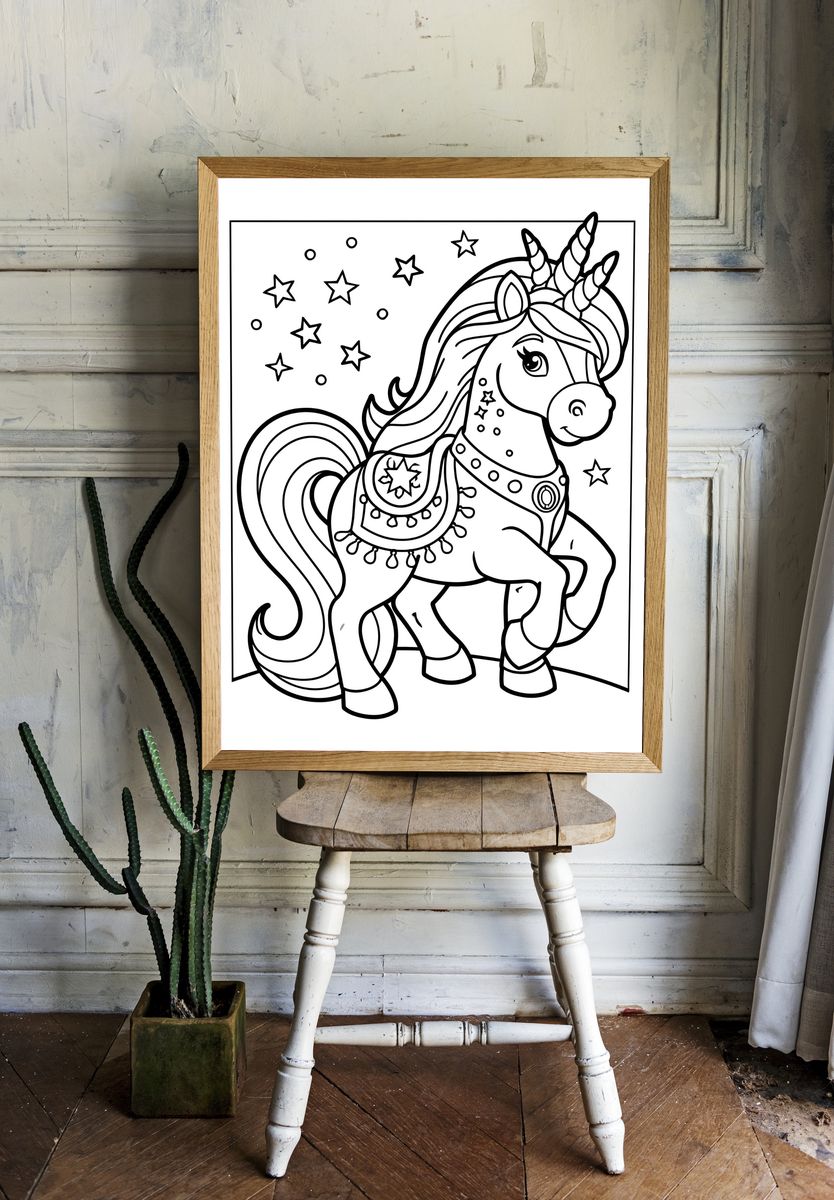 Unicorn Stars Coloring Poster. room preview