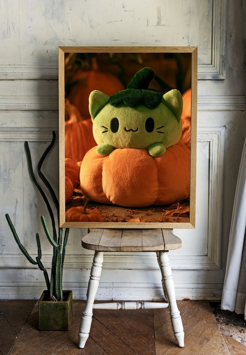 Pumpkin Cat Plush Poster. room preview