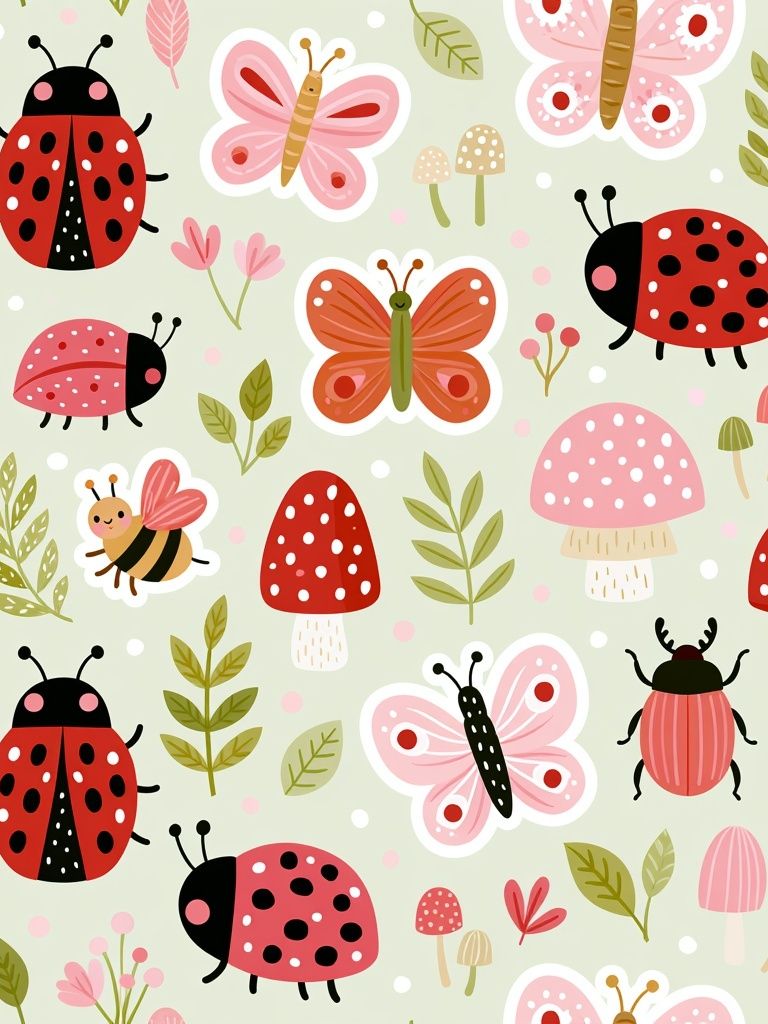 Ladybugs and Butterflies Kids Print. poster detail