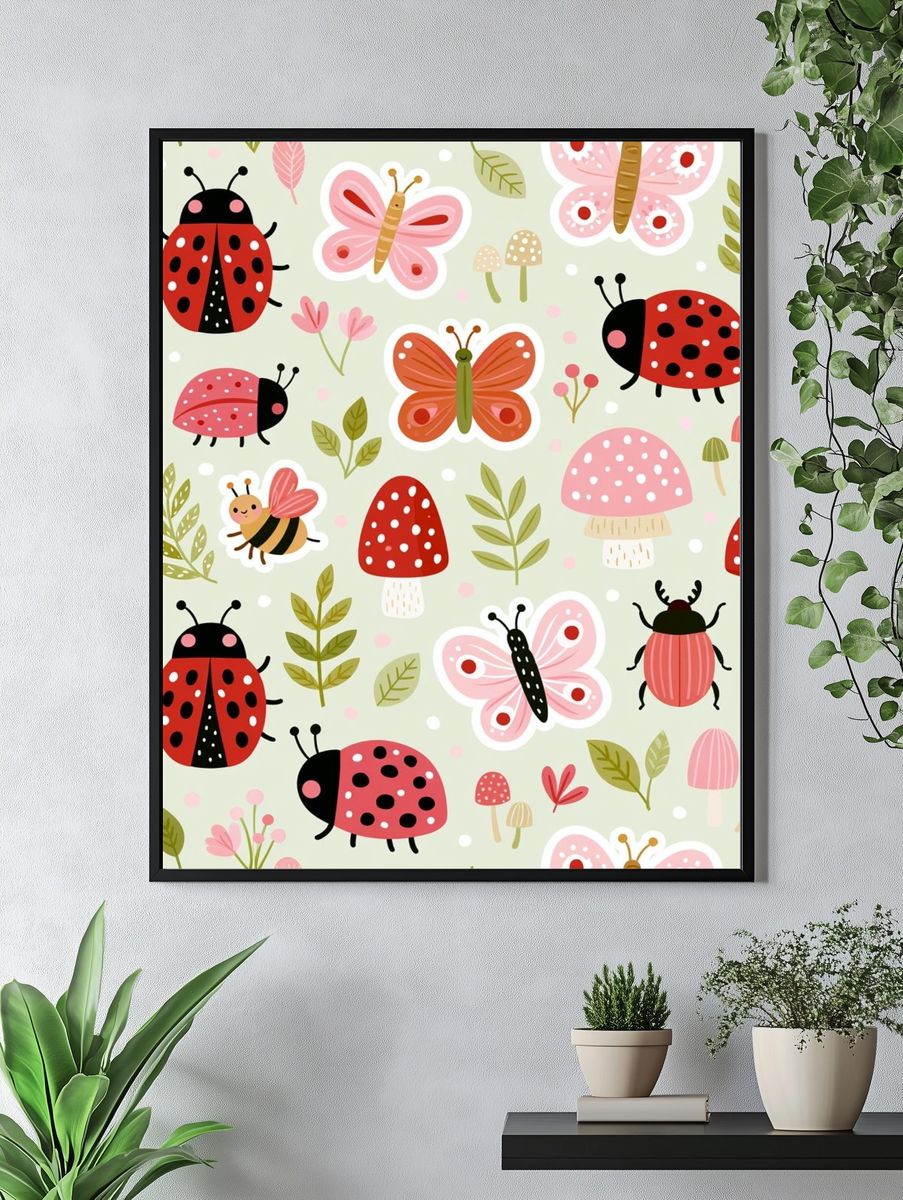 Ladybugs and Butterflies Kids Print. — room view 4