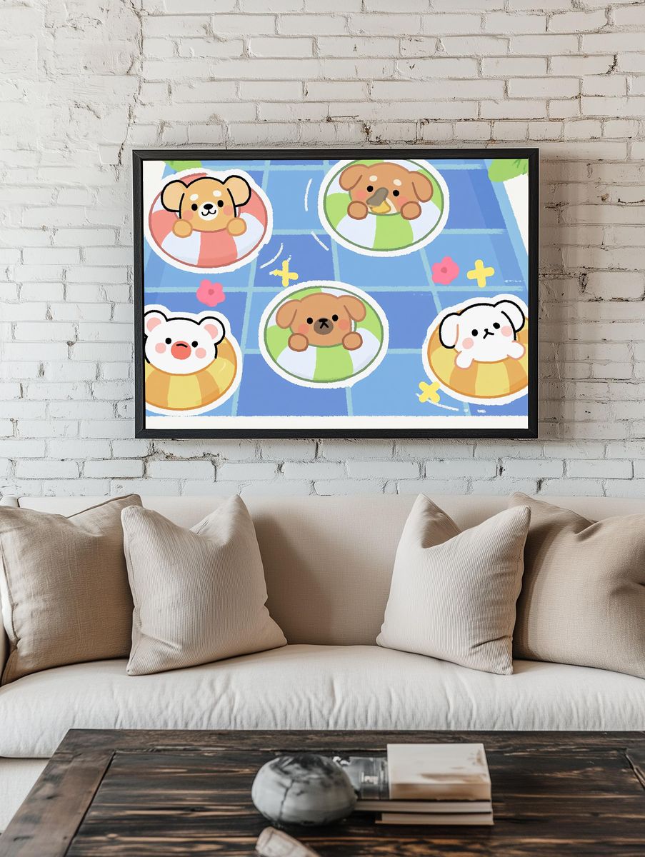 Cute Puppies Pool Float Poster. — room view 1