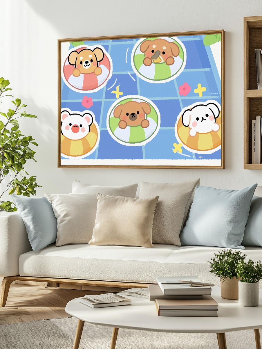 Cute Puppies Pool Float Poster. — room view 2