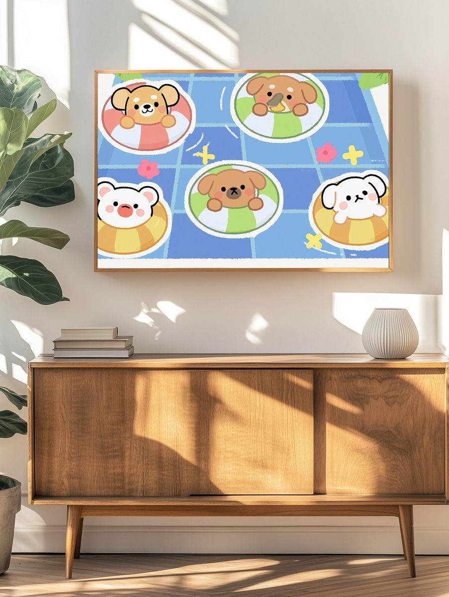 Cute Puppies Pool Float Poster. — room view 3