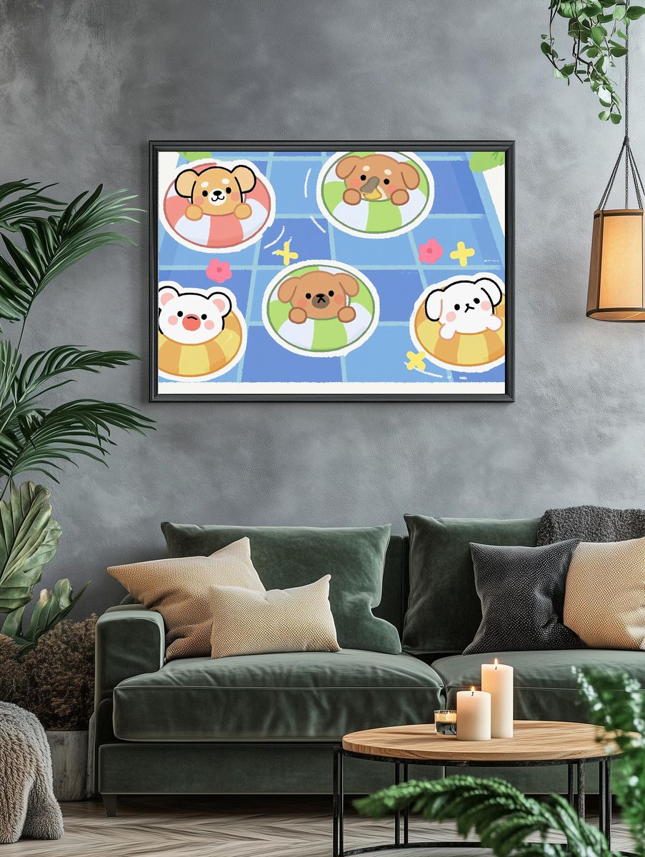 Cute Puppies Pool Float Poster. — room view 4