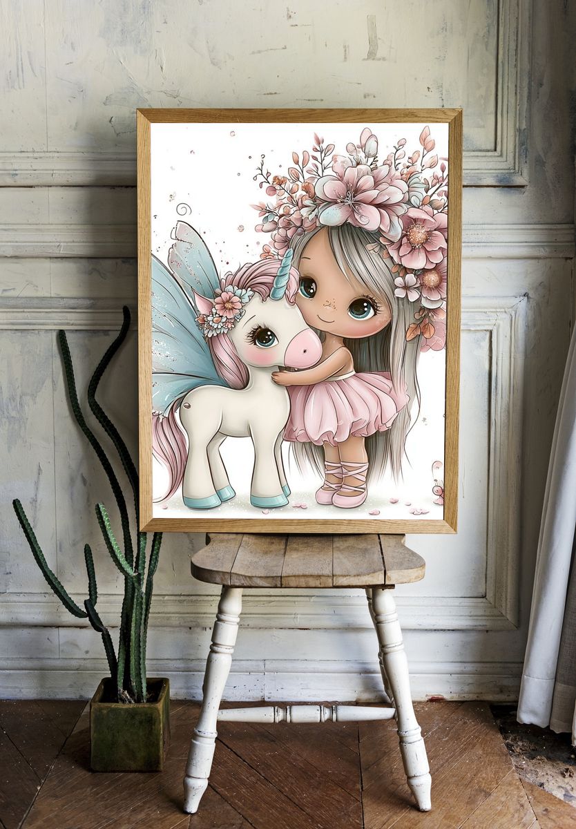 Unicorn Girl and Pony Illustration Poster. room preview