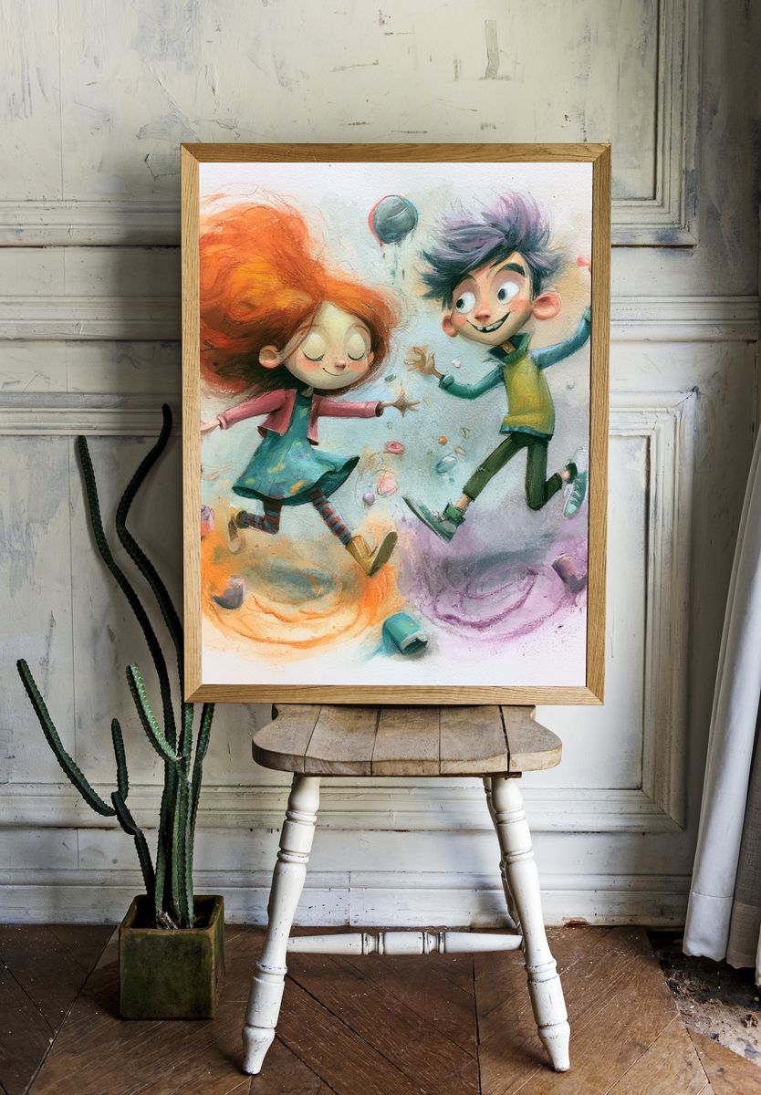 Playful Kids Dancing Illustration Poster. room preview