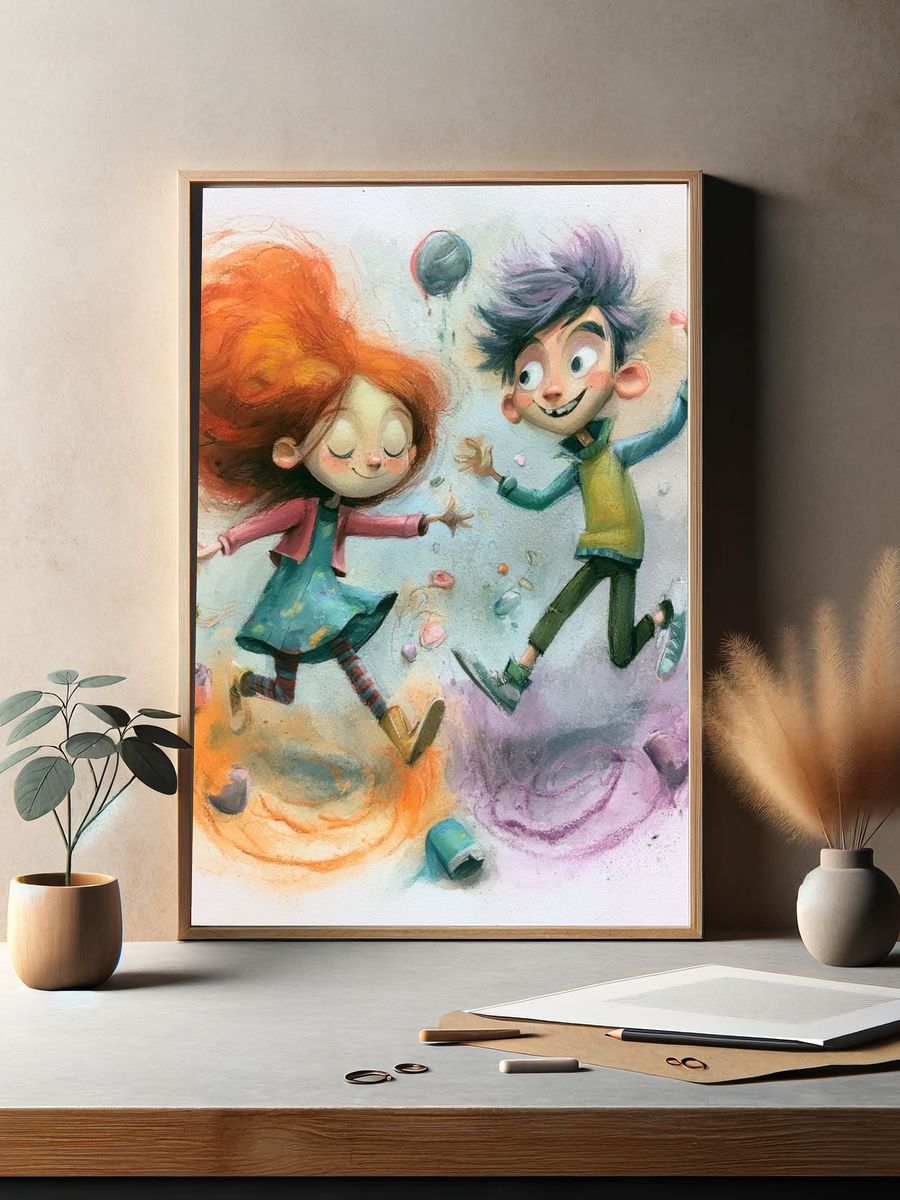 Playful Kids Dancing Illustration Poster. — room view 2