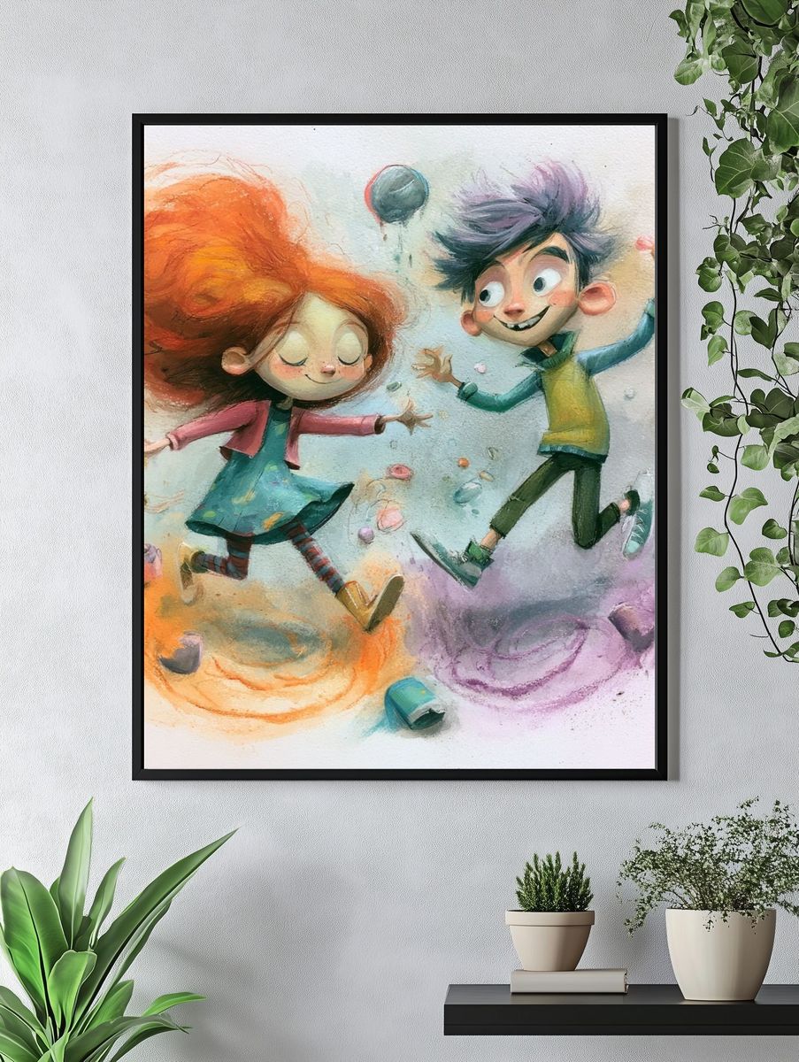 Playful Kids Dancing Illustration Poster. — room view 4