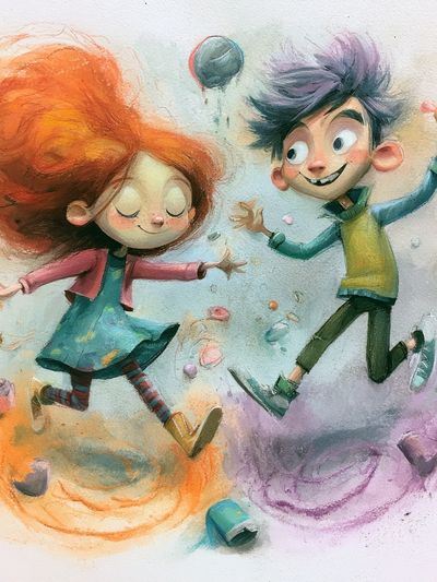 Playful Kids Dancing Illustration Poster. poster