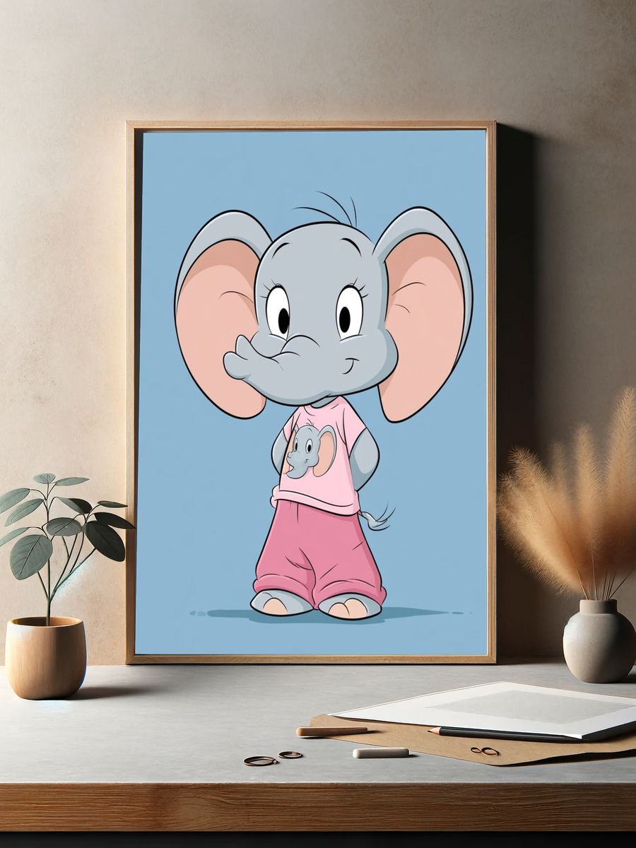 Cute Baby Elephant Cartoon Poster. — room view 2