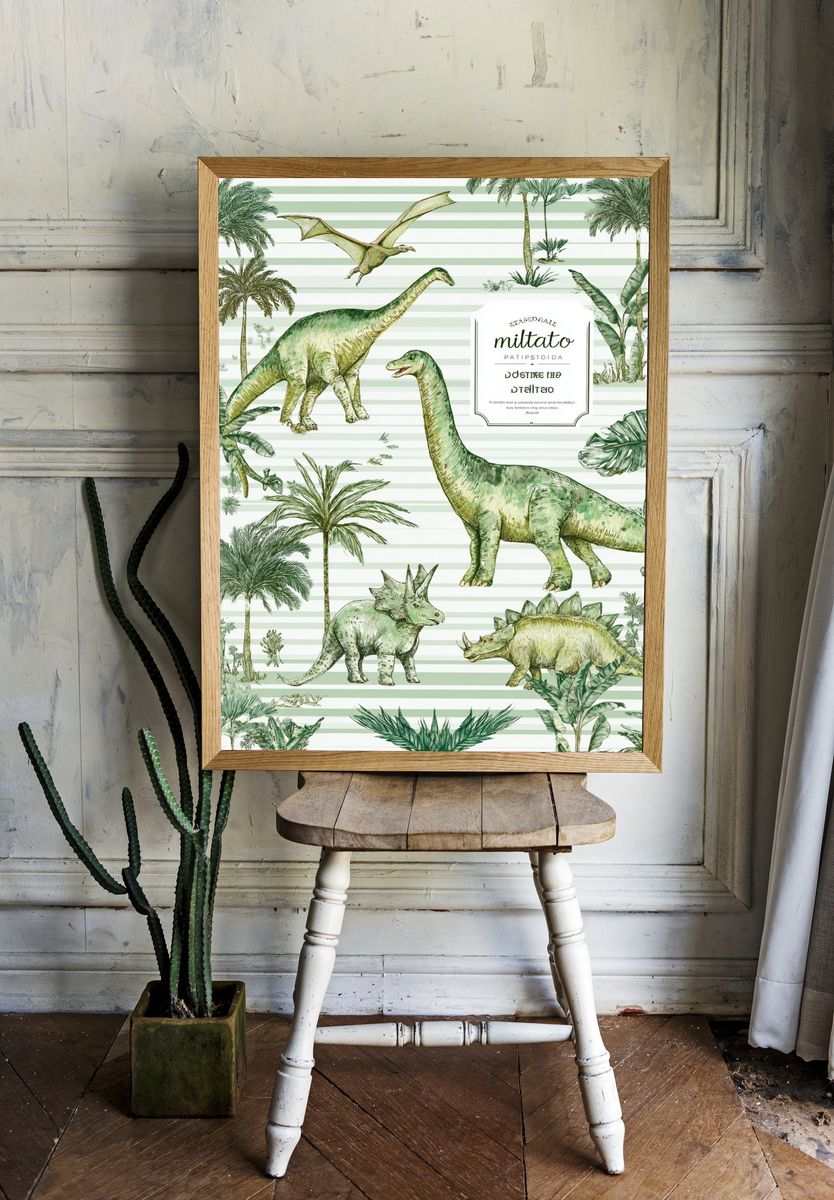 Dinosaur Jungle Nursery Print. room preview