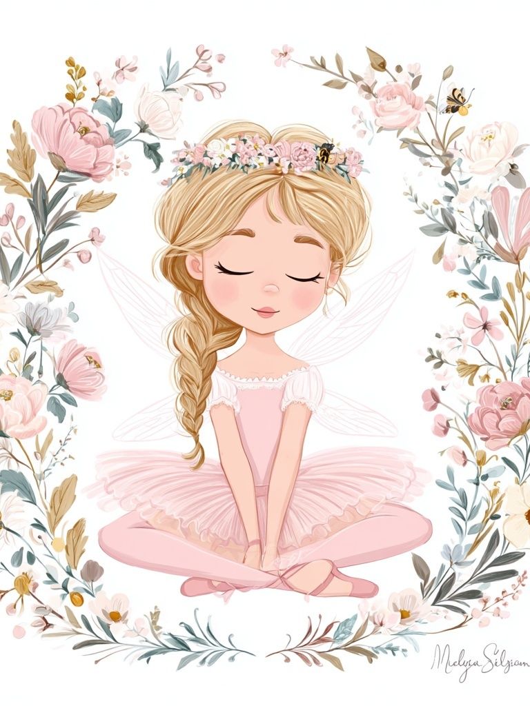 Floral Ballerina Fairy Illustration Poster. poster — kids art