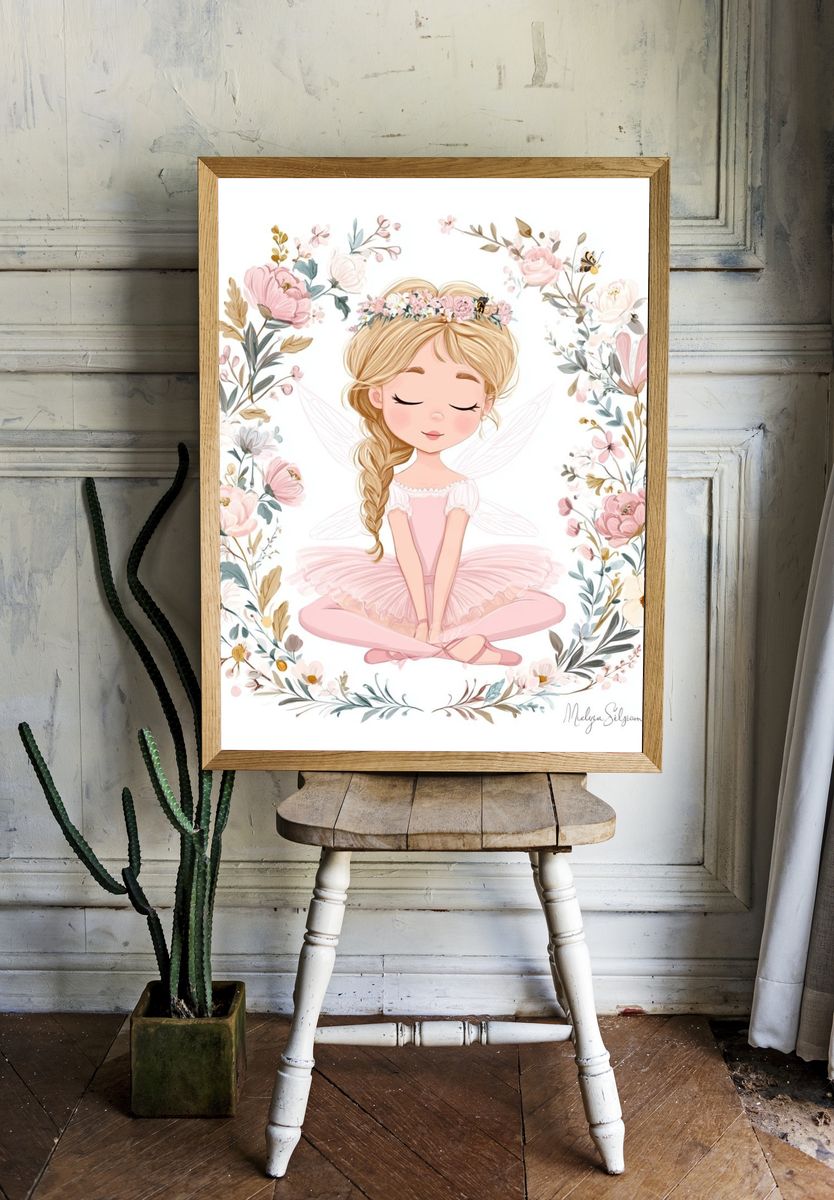 Floral Ballerina Fairy Illustration Poster. room preview